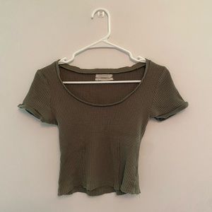 Urban Outfitters Olive Green Waffle Short Sleeve Crop Top, Size Medium
